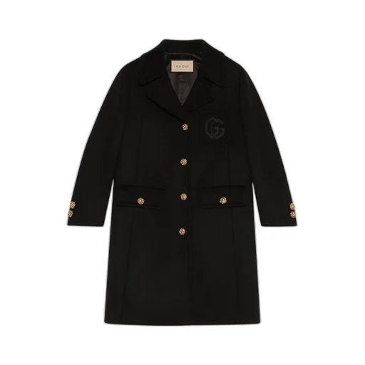Double G embroidery wool coat