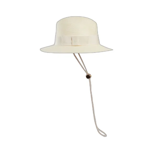 Raffia-effect wide-brimmed hat with bow