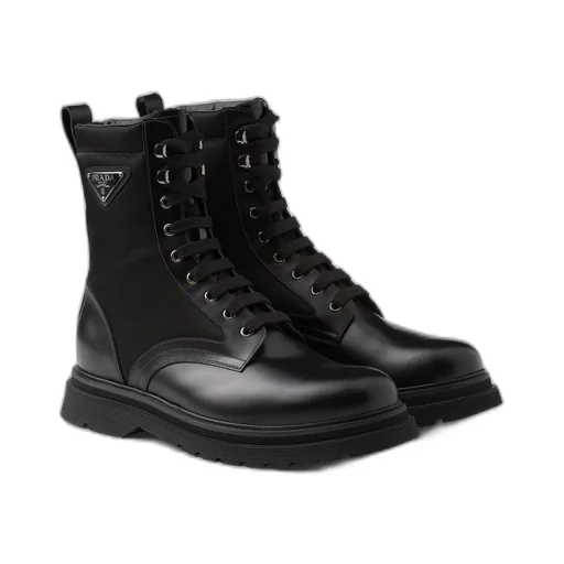 Brushed rois leather and Re-Nylon booties