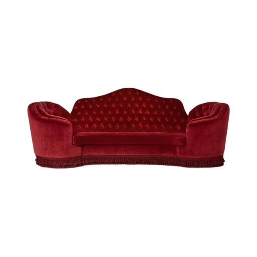 Capitonné camelback sofa