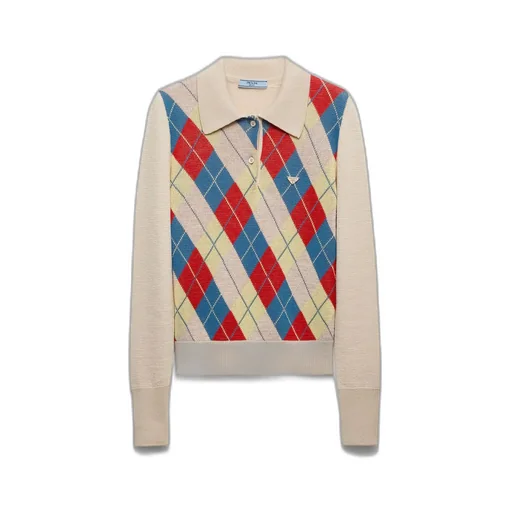 Argyle knit wool polo shirt