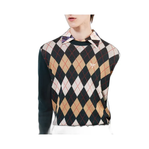 Wool crew-neck sweater with an Argyle pattern