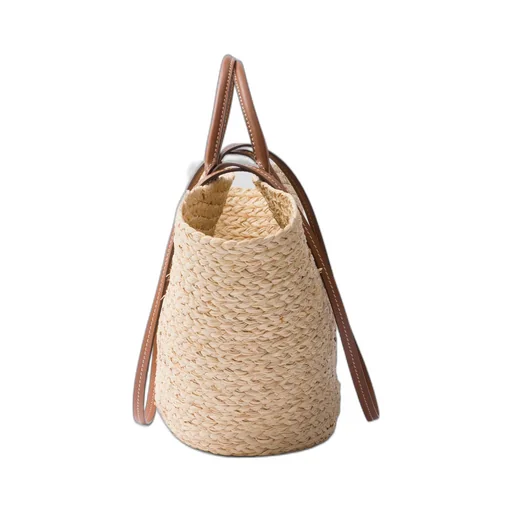 Large raffia and leather shopping bag