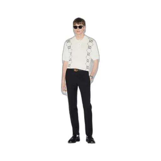 Cotton knit polo top with GG intarsia