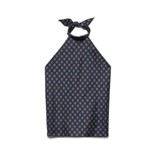 Printed silk twill halter top
