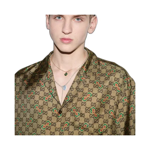 GG Horsebit print silk twill shirt