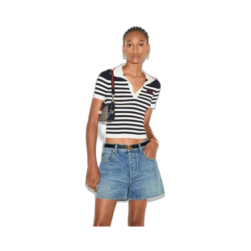 Cotton and viscose rib polo top