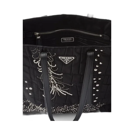 Medium Re-Nylon patchwork tote bag with embroidery