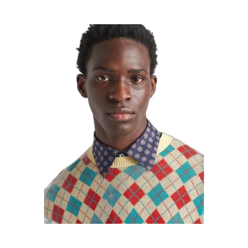 Cotton crew-neck sweater with diamond motif