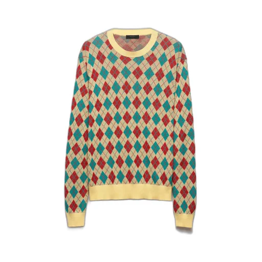 Cotton crew-neck sweater with diamond motif