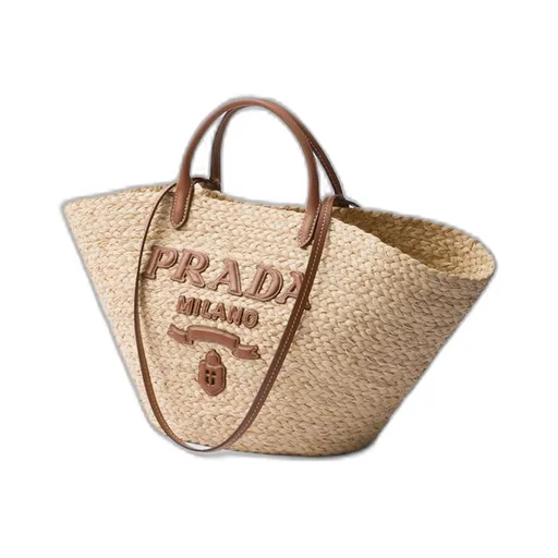 Large raffia and leather shopping bag