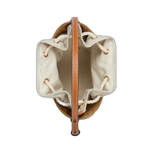 Small straw shoulder bag with Gucci patch