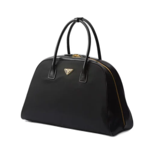 Large Re-Nylon and leather top-handle bag