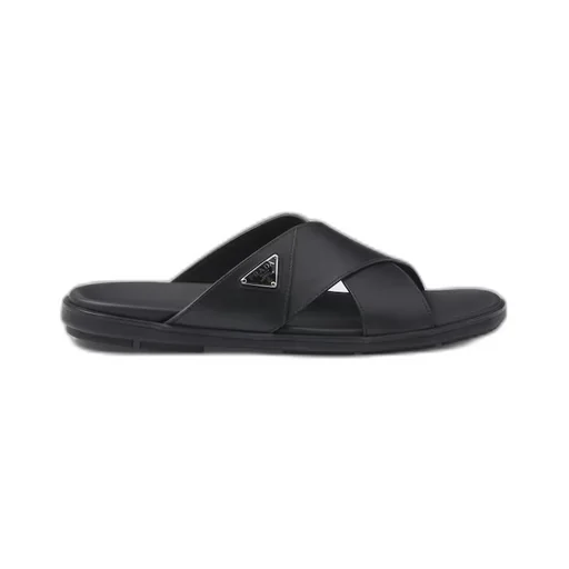 Leather crisscross slides
