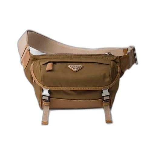 Re-Nylon and leather shoulder bag