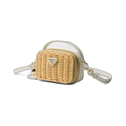Wicker and leather mini-pouch