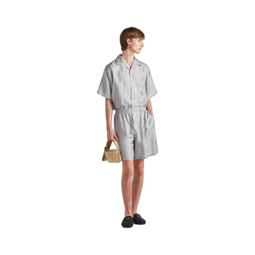 Short-sleeved printed silk shirt