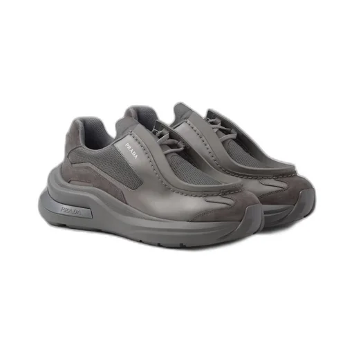Systeme brushed leather sneakers with bike fabric and suede elements