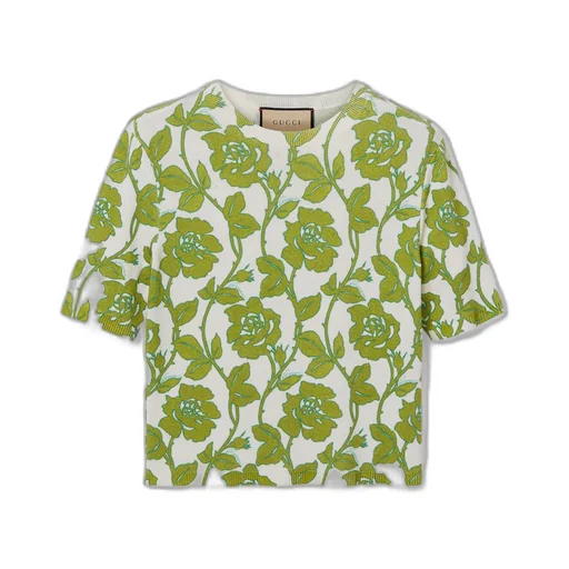 Floral print fine wool silk top