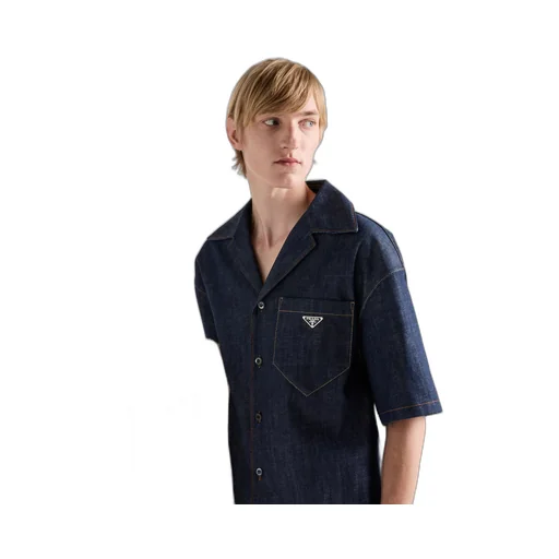 Short-sleeved selvedge denim shirt