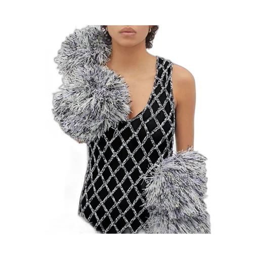 Paper Mesh Crochet Dress With Pompom