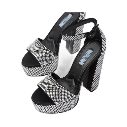 Satin platform sandals with crystals