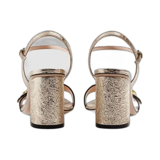 Metallic laminate leather mid-heel sandal