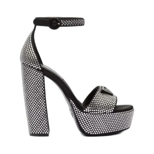 Satin platform sandals with crystals