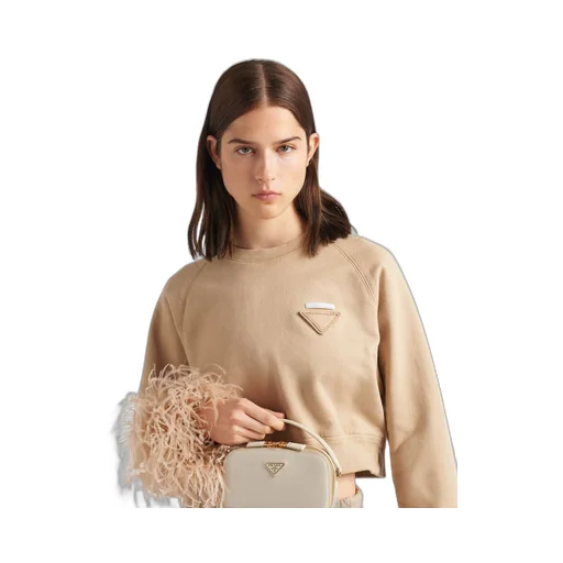 Crew-neck sweatshirt with feather trim