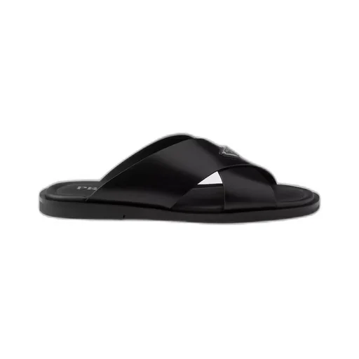 Brushed leather crisscross slides