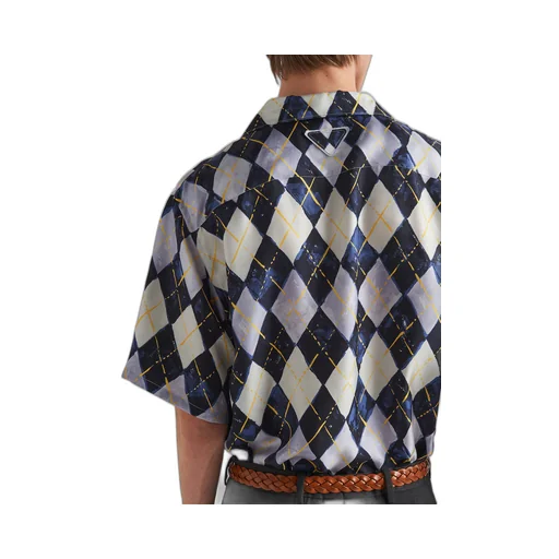 Short-sleeved Argyle-pattern silk twill shirt
