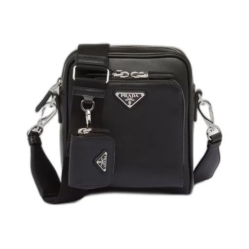 Leather shoulder bag with pouch