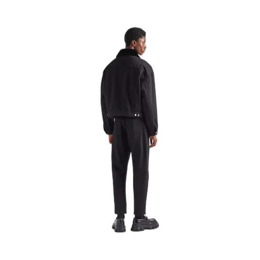 Padded bull denim blouson jacket with shearling lining