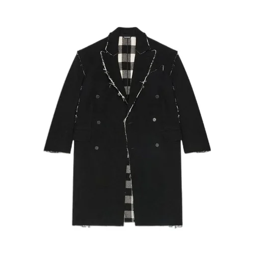 Raw Edge Buffalo Check Coat Oversized