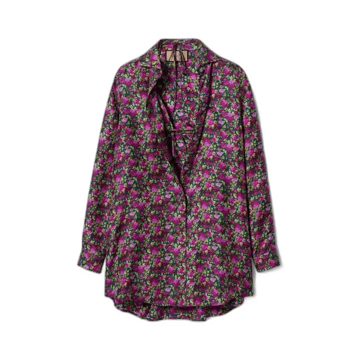Floral print silk shirt and bra set