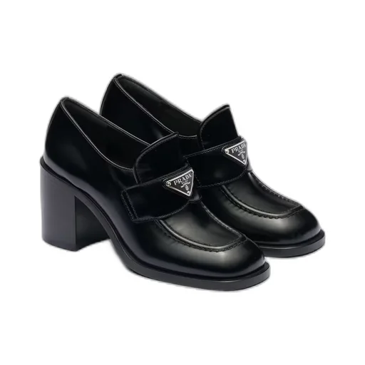 Brushed leather high-heel loafers