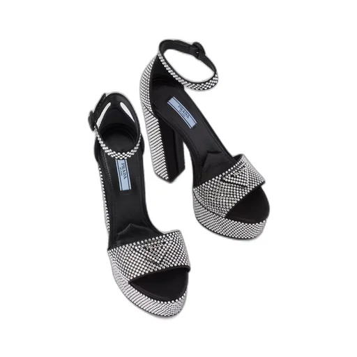 Satin platform sandals with crystals