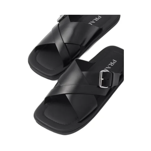 Brushed leather slides