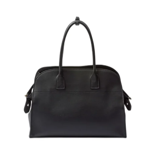 Large leather tote bag with buckles