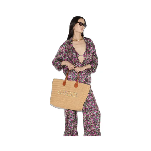 Medium straw-effect tote