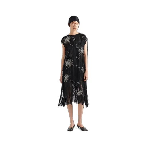 Embroidered dress with fringe