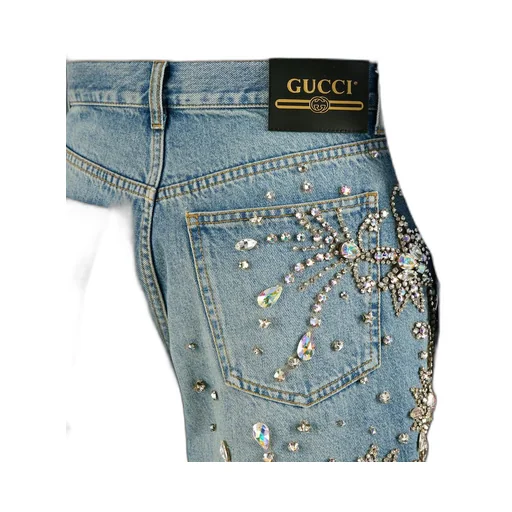 Denim short with crystal trim
