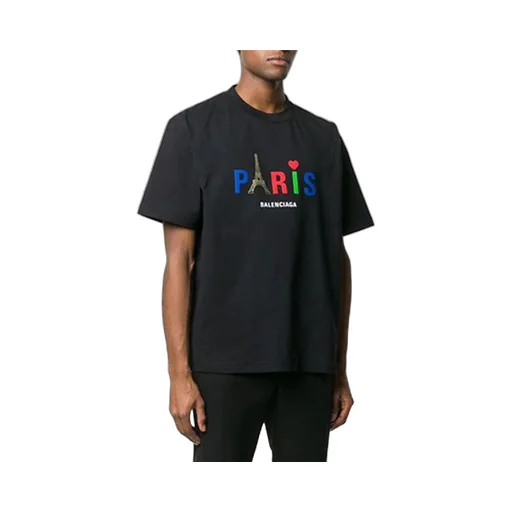 Paris Love Regular T-Shirt Printing Short Sleeve Black