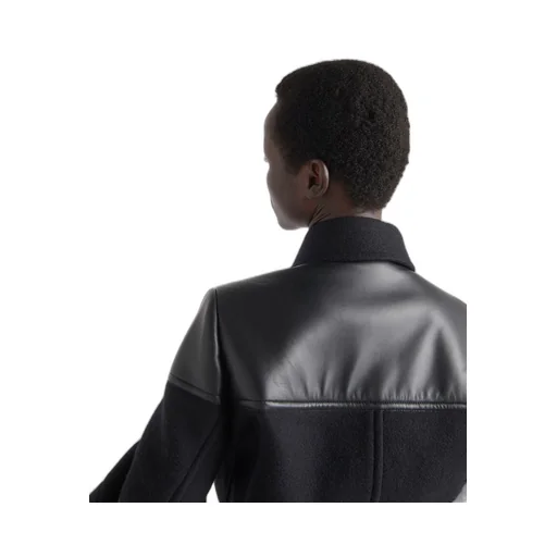 Cropped cloth and leather jacket
