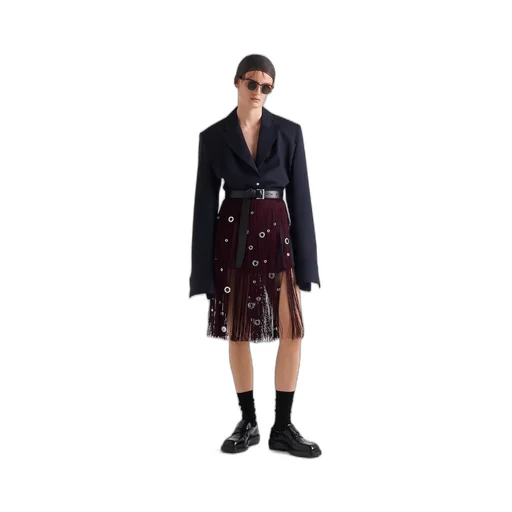 Midi-skirt with fringe and grommet embellishment