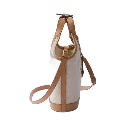 Linen blend and leather mini-buckle bag