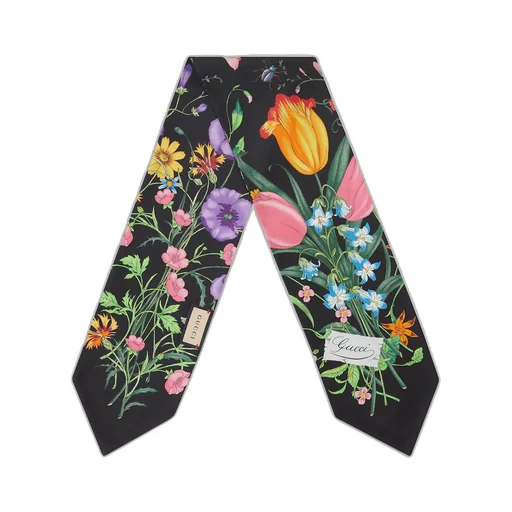 Flora print silk neck bow