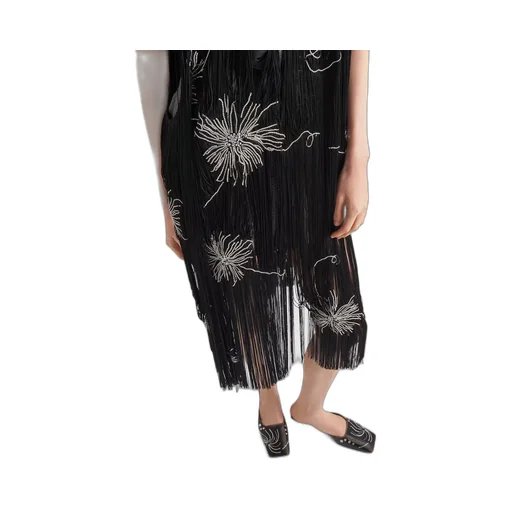 Embroidered dress with fringe