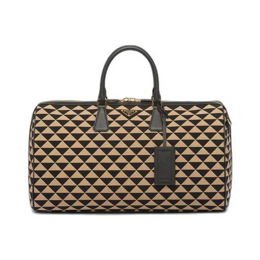 Large Prada Symbole embroidered fabric travel bag