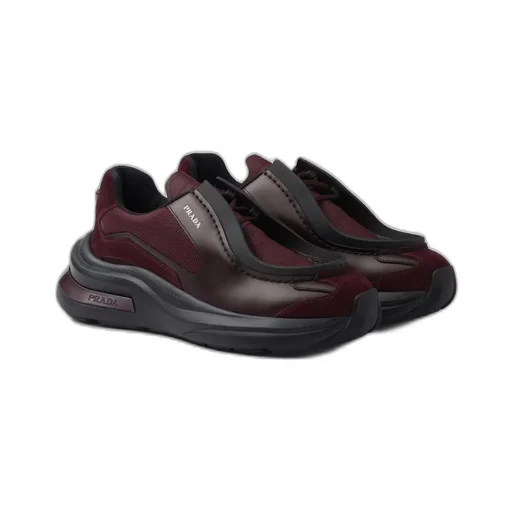 Systeme brushed leather sneakers with bike fabric and suede elements